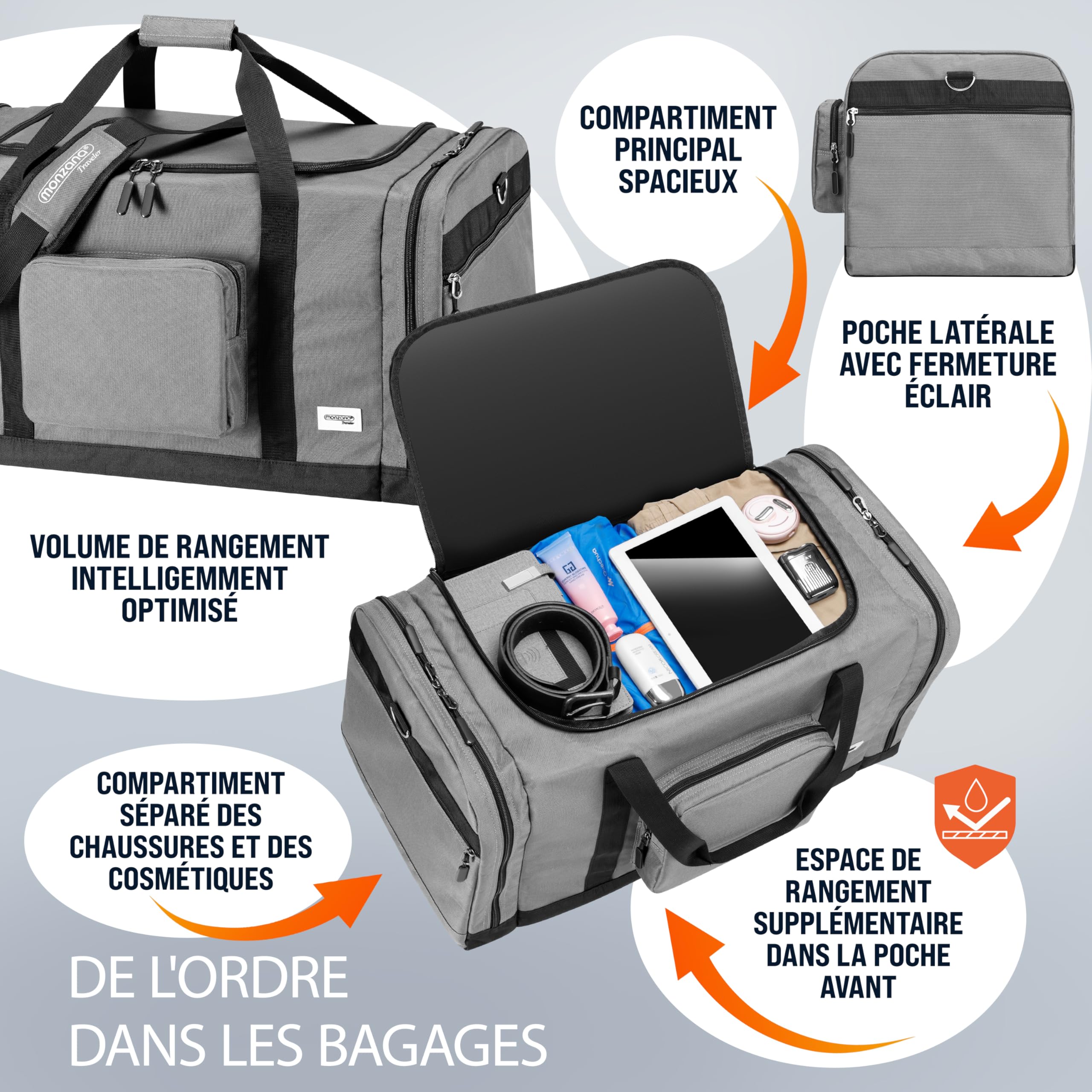 MONZANA® Sac de Voyage Sac de Sport 90L Fitness Football Transport Bandoulière Pad Amovible Réglable Weekender Duffelbag