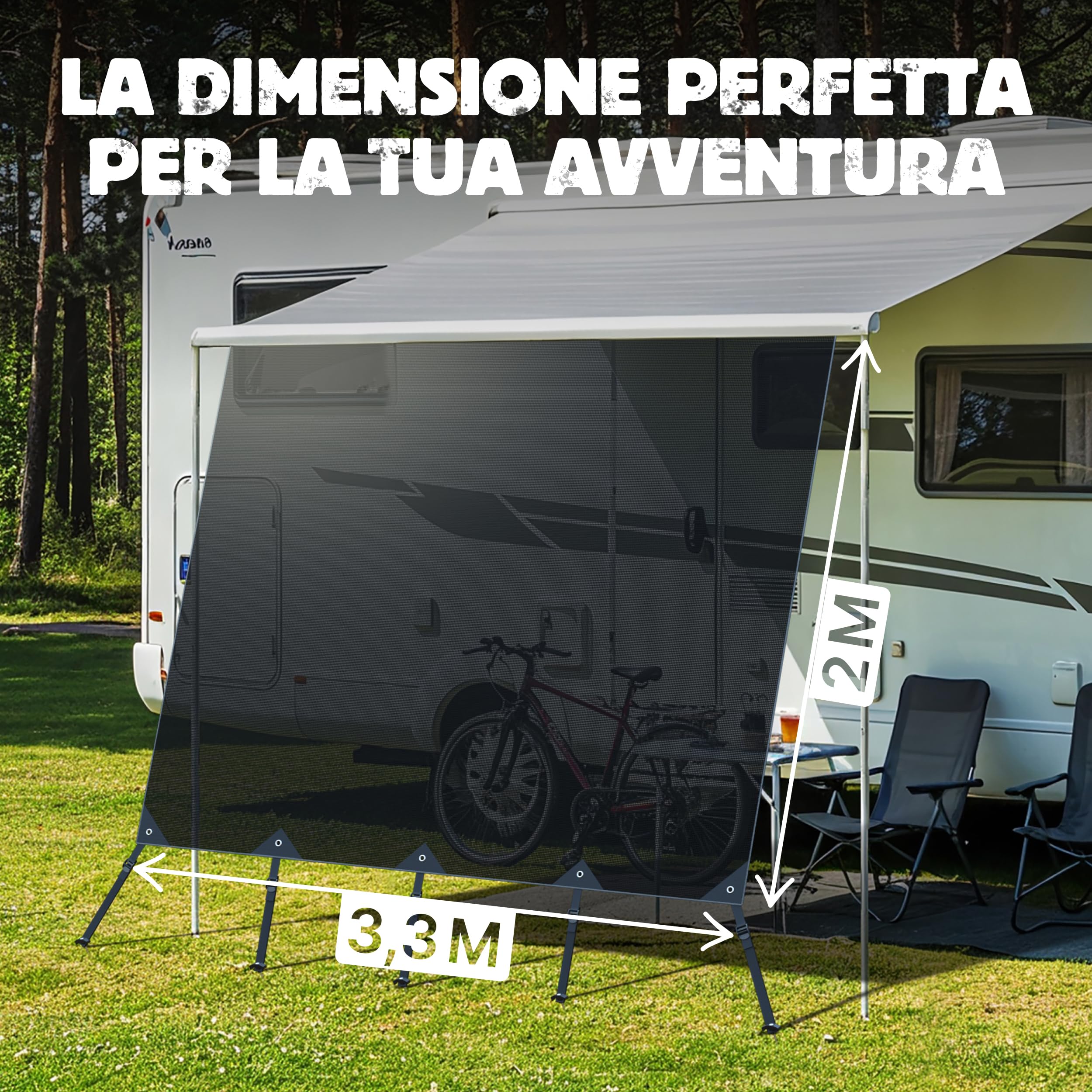 Tenda parasole 3,3 x 2,0 m con bordatura per tenda Thule Omnistor camper | Parasole universale per roulotte e camper, adatto per Thule Omnistor