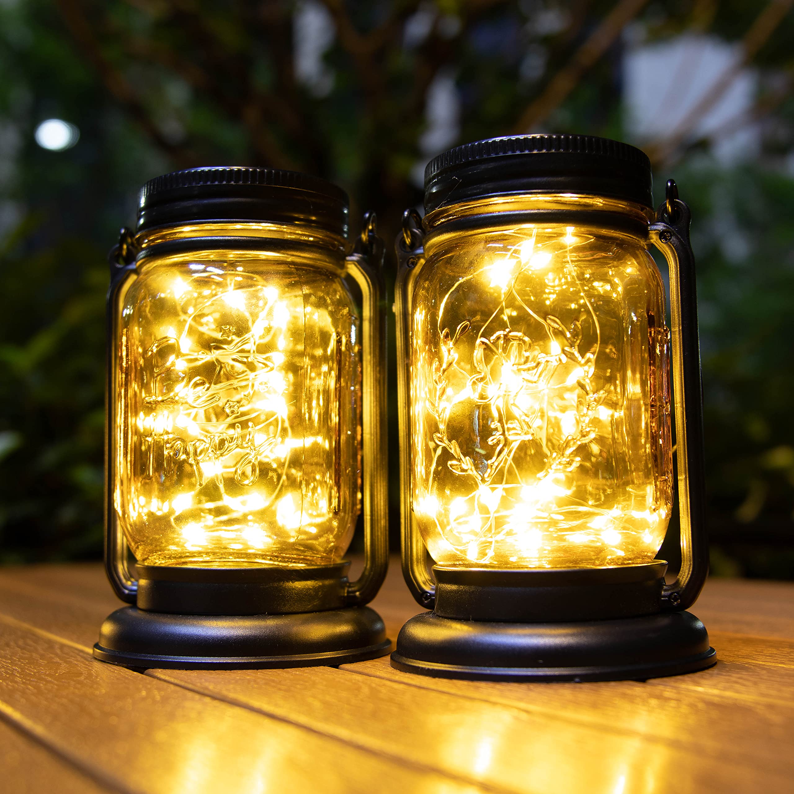 Hanging Solar Lantern Lights 2 Pack,Vintage Mason Jar Solar Lights Outdoor Decorative Waterproof Table Light for Patio Yard Lawn Tree