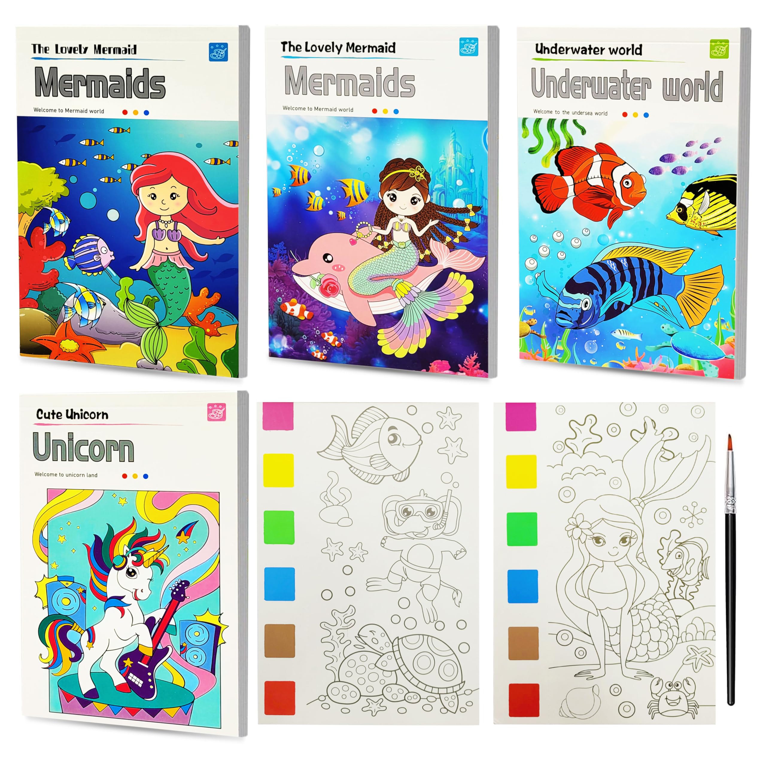 INDIKONB Color Magic Book for Kids | Set of 4 Activity Books for Children Coloring Books for Kids Ages 4-8 Years | Unicorn Mermaid Theme Painting kit with Brush Return Gift (B0CSV7GXDZ) Amazon Price History, Amazon Price Tracker