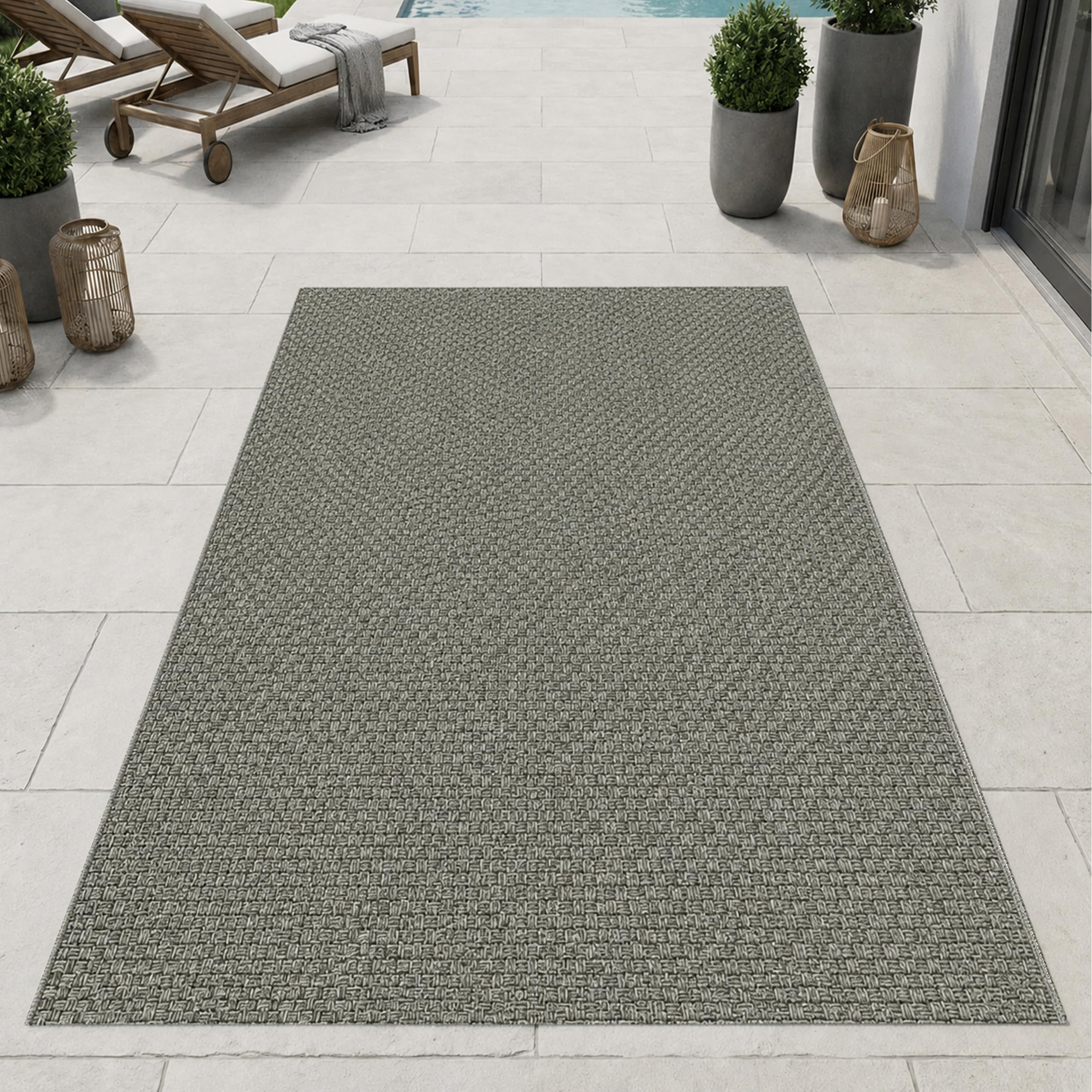 Tapis de terrasse et salon de jardin moderne aspect tressé taupe 200 x 290 cm