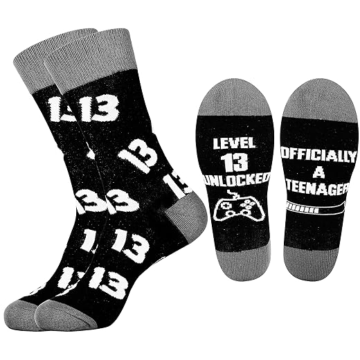 Belloxis 13 Year Old Boy Gift Ideas Birthday Gifts for 13 Year Old Boy Teen Boys Funny Socks Novelty Socks Gaming Socks for Boys Christmas Gifts for Teenage Boys Grip Socks Mens Black Socks, 2 Pack