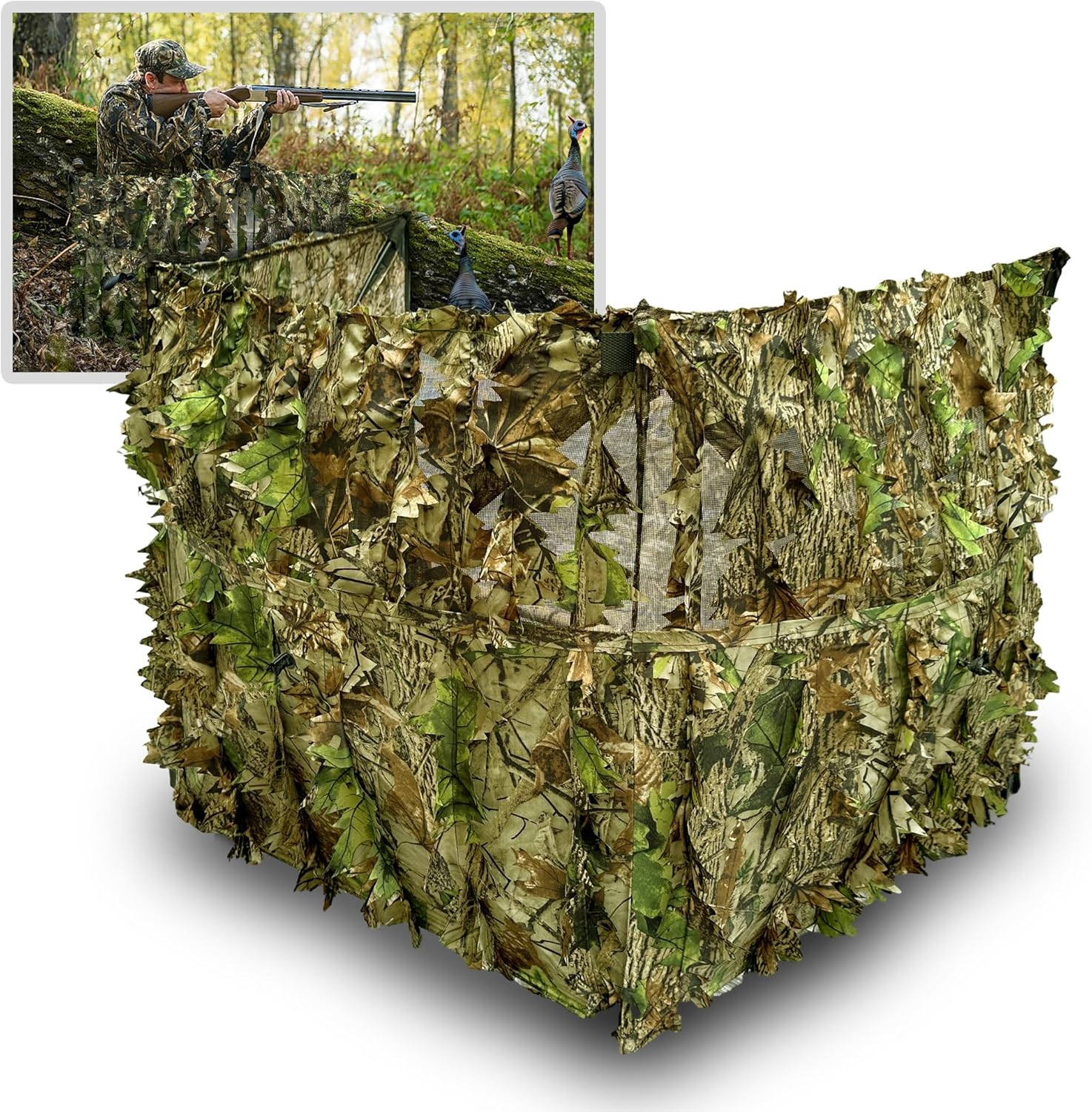 Hunting Blind for Turkey – 3D Leafy Ground Blind for Deer Hunting | Lightweight Portable 1–2 Person Stalking Blind | Silent Camo Hunting Equipment with Carry Bag | Run & Gun Ground Blind Outdoors
