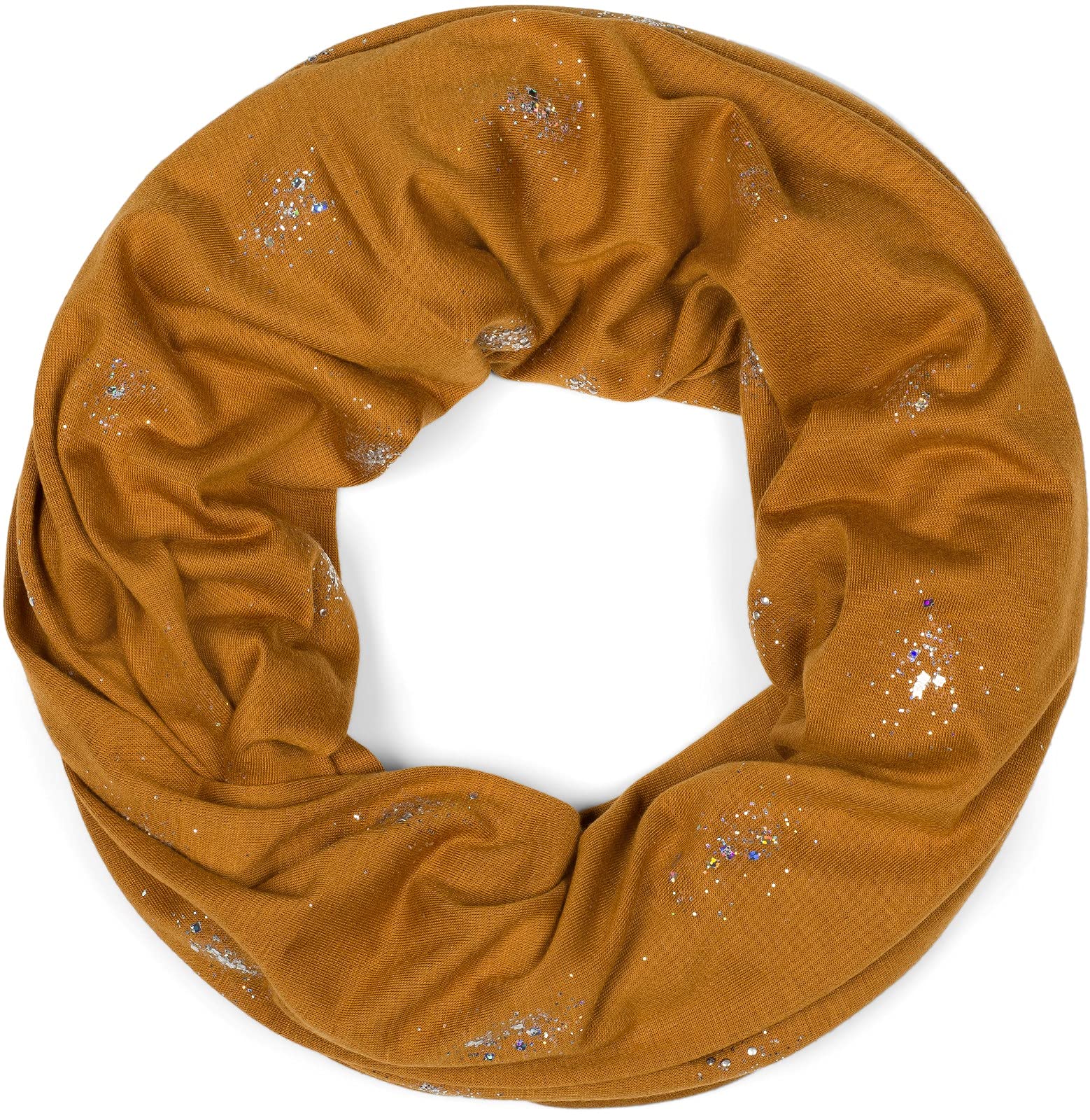 Stylebreaker Women's Cognac Loop Scarf With Glitter And Sequin Polka Dots, Snood, Shawl, 01017075, Colour: