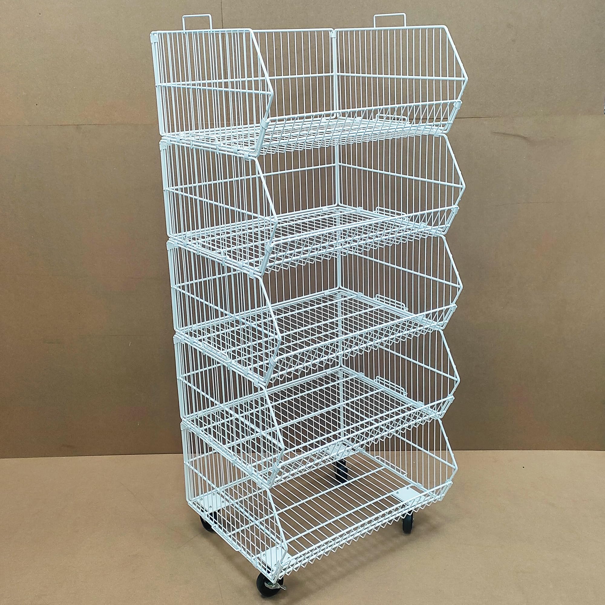 Completeshopfittings White Heavy Duty 5 Tier Stackable Display Baskets For Retail Shop Supermarket - 60Cm