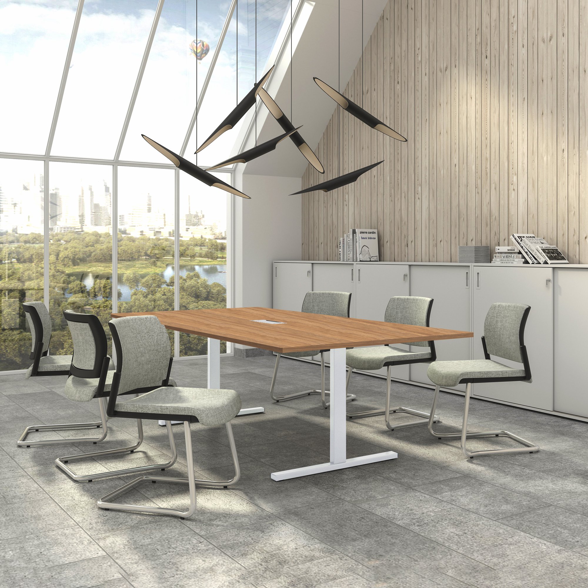 Weber Büro Easy - Tavolo da conferenza, 240 x 120 cm, in legno di rovere ambra con impianto elettrico, colore: Bianco