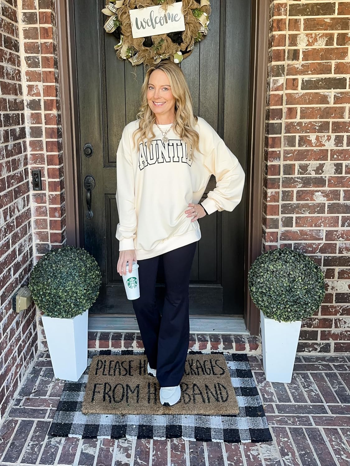 LOTUCY Womens Aunt Sweatshirt Cool Aunt Crewneck Sweatshirt Auntie Letter Print Long Sleeve Pullover Top - Image 2