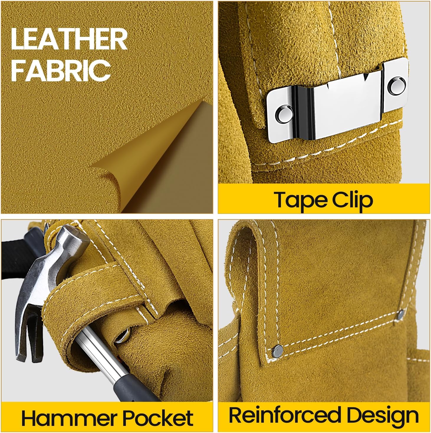 WINHUNT Leather Tool Pouch, Multiple Pockets, Tan Suede Construction, Professional Carpenter Utility Bag