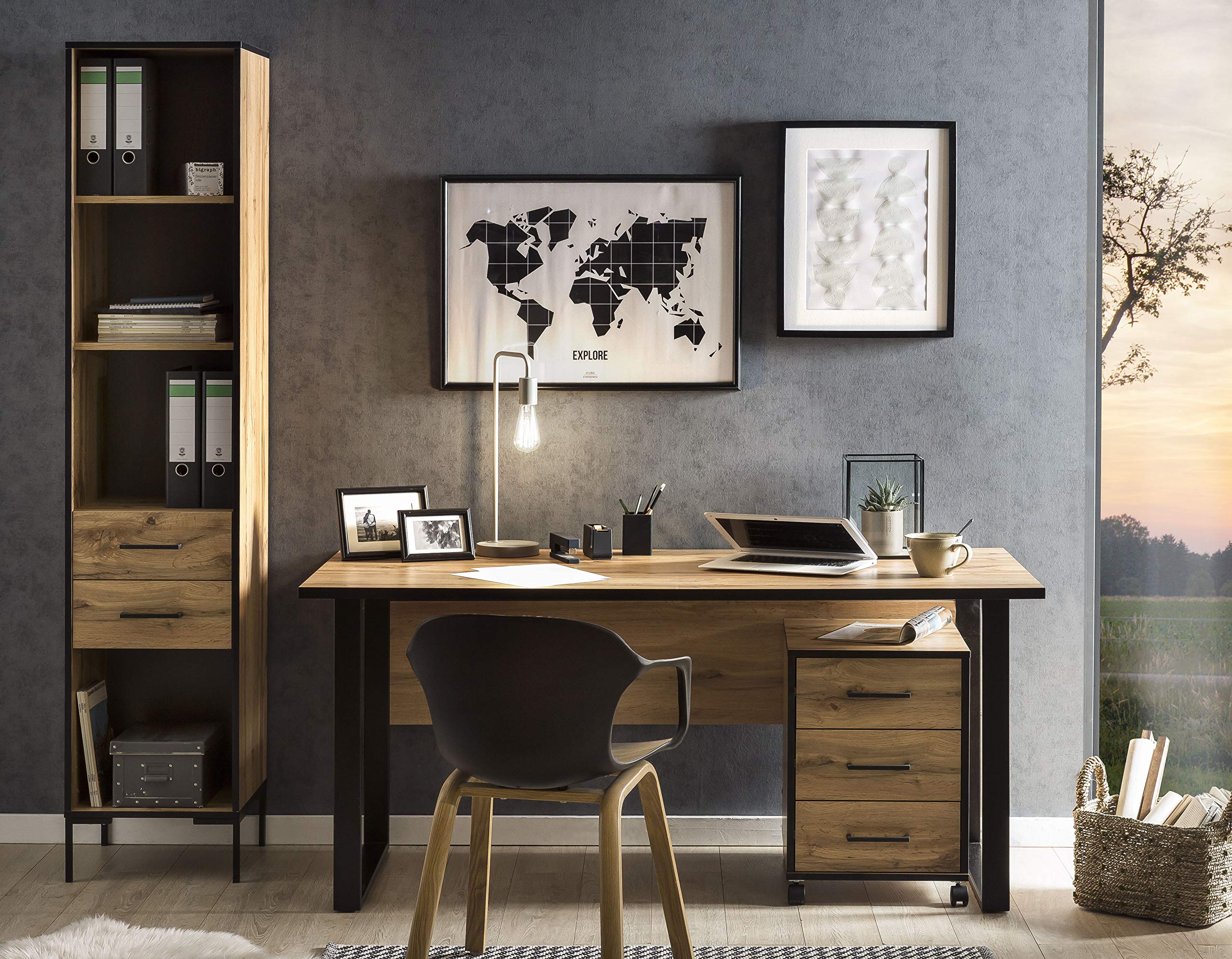 Möbelpartner Montana 701501 Schreibtisch, Eiche-Landhaus Dekor, 160 x 75 x 71 cm