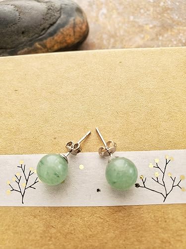 Miniatura 8 de Jade Earrings Studs for Women for Men Post Earrings Hypoallergenic Handmade Real Green Jade Jewelry for Women & Men Gift for Anniversary Graduation
