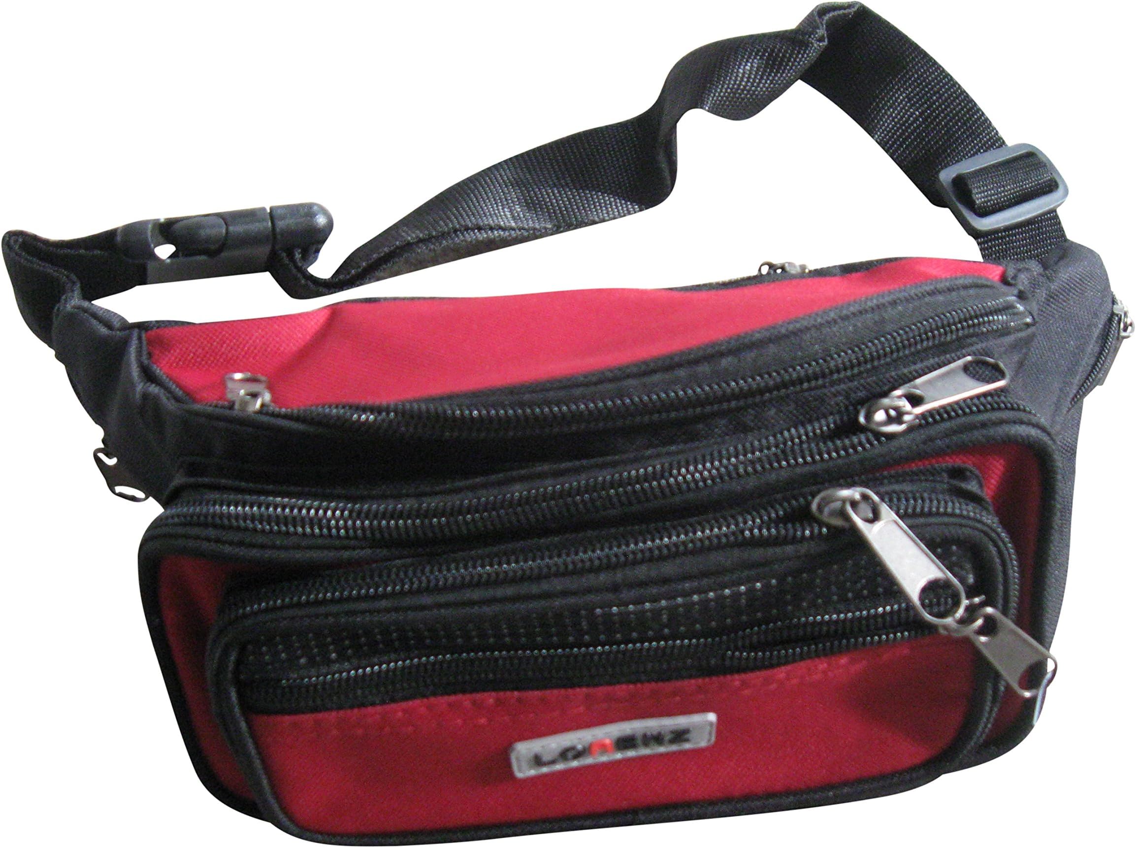 Unisex 7 Zip Polyester Bumbag Waist Bag Money Belt - Red