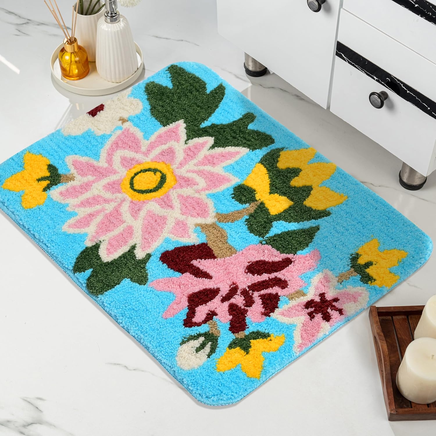 Saral Home Bath Mat Microfiber 38×60 cm Anti Skid | Soft Absorbent Door Mat for Bathroom | Quick Dry Non Slip Floor Rug Carpet for Bedroom Kitchen Entrance Home Green (1 Pc)