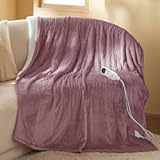 Bedsure Heated Blanket Throw Blanket - Fast Heating Electric Blanket, Soft Flannel Heated Throw with 4 Time Settings, 6 Heating Settings, Warm Gifts for Grandma (50x60 inches, Woodrose)