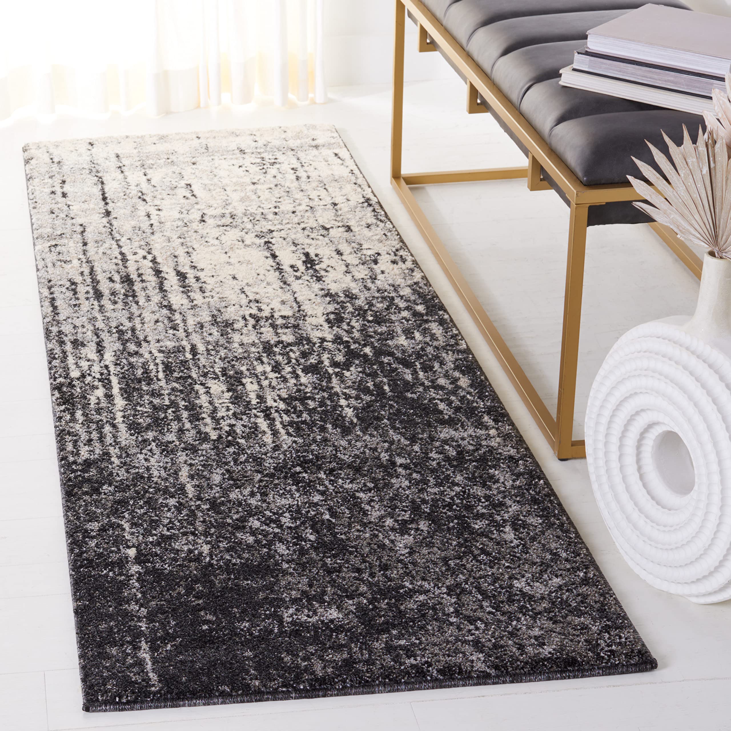 SAFAVIEH Retro Collection Runner Rug - 2'3" x 8', Black & Light Grey, Modern Abstract Design, Non-Shedding & Easy Care, Ideal for High Traffic Areas