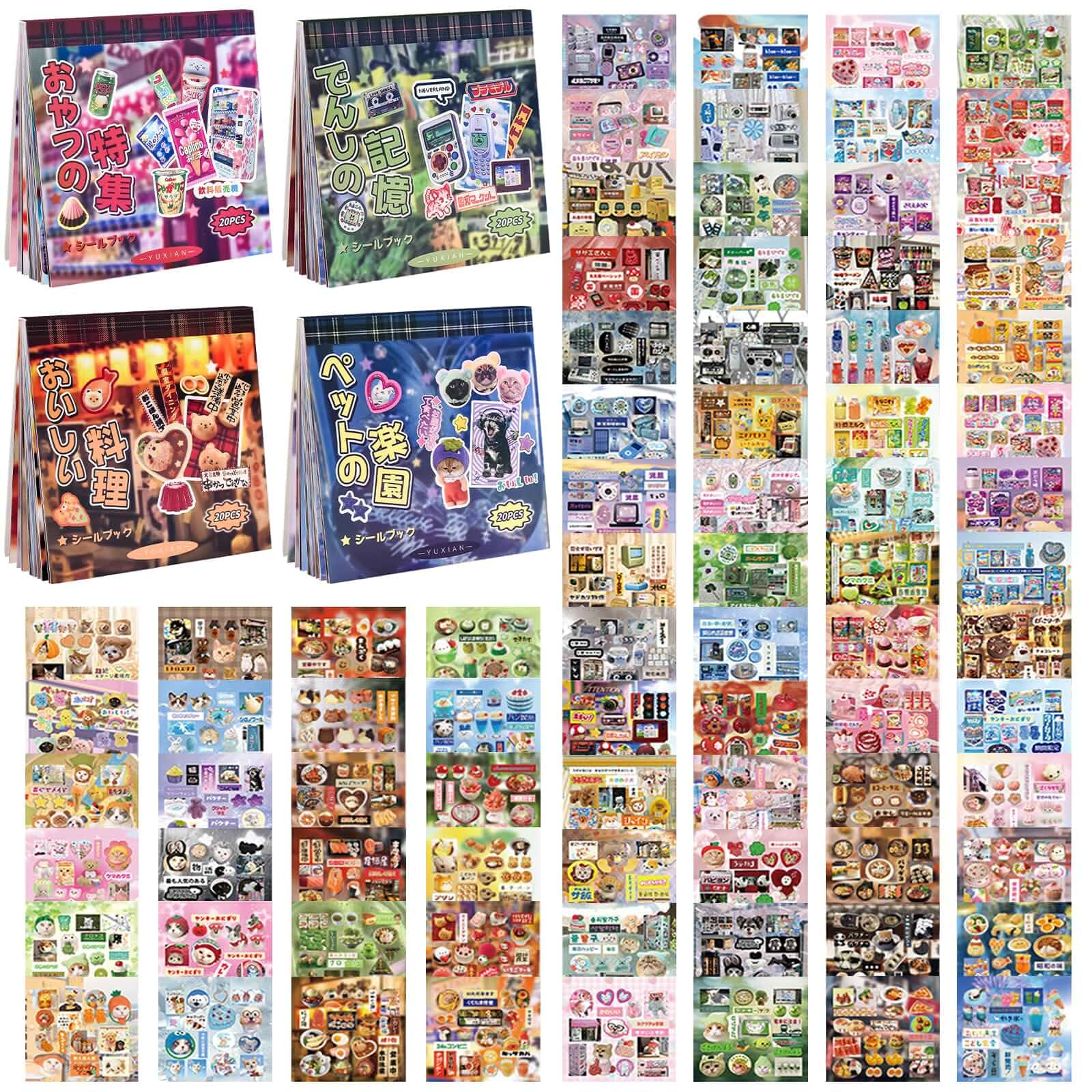 4 Books Cute Scrapbook Stickers Mini DIY House Room Scenes Sticker Book Japanese Mini Sticker Book Manga Kawaii Korean Stickers for Journaling, Retro Aesthetic Sticker Bulk, Junk journal stickers