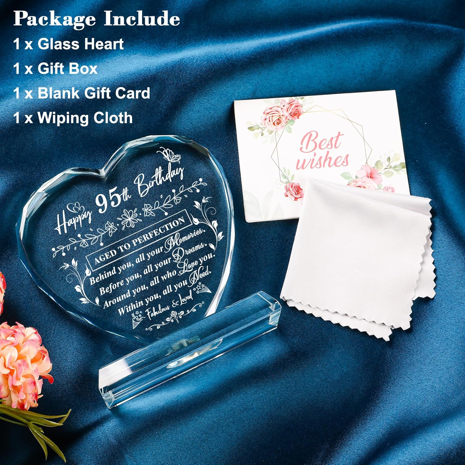 95th Birthday Gifts for Women Men, Laser Glass Heart 95th Birthday Decorations Ideas, Happy Birthday Gifts for 95 Year Old Parents Grandparents Husband Wife Mom Dad Friend - Image 4