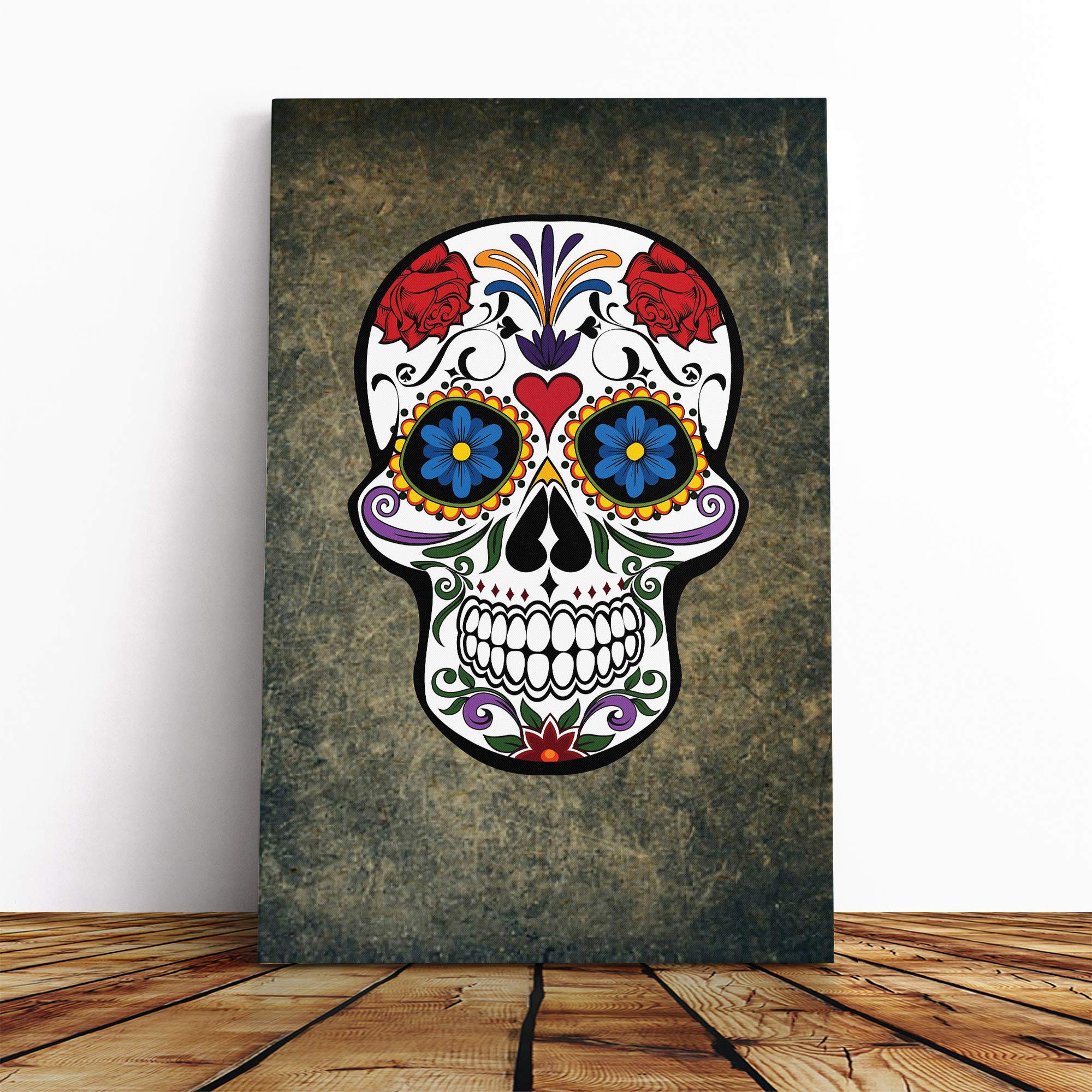 Sugar Skull Tattoo (6) Canvas Print | Gallery Wrapped 30mm Frame Wall Art | 30x20 inches | Ready to Hang | Modern Skull Picture | Living Room Bedroom Lounge Office