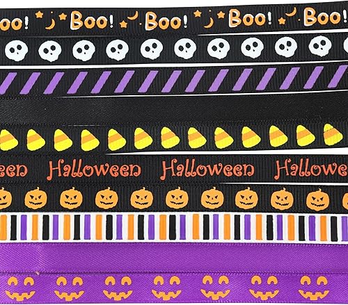 Miniatura 5 de Cinta de satén de Navidad, 7 rollos de cintas de grogrén coloridas, paquete de cintas de Navidad para envolver regalos, manualidades, hacer arcos,