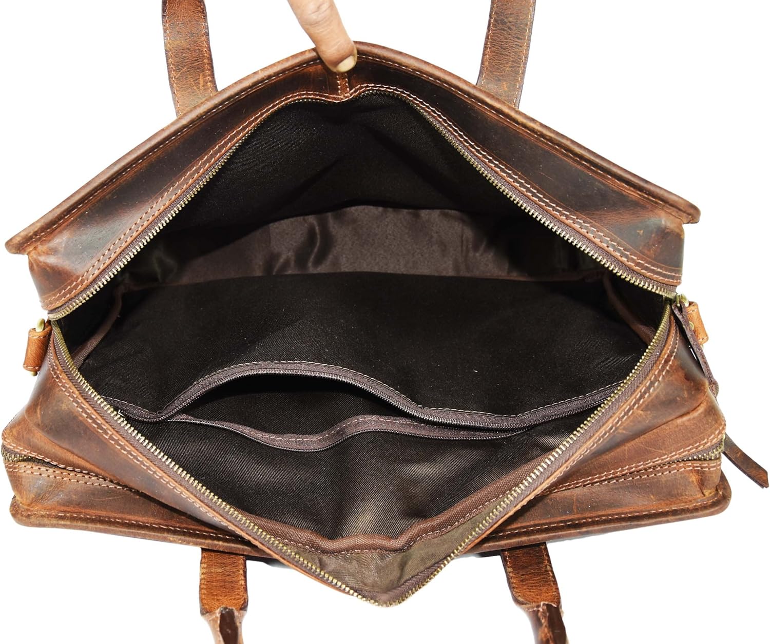 Buffalo Leather Briefcase - Hickory Brown, 17 Inch Laptop Bag with Adjustable Strap, Multi-Purpose Pockets, Durable & Stylish Design