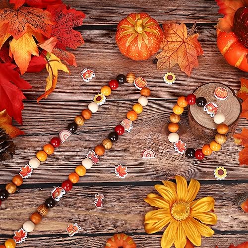 Miniatura 4 de Whaline 245 cuentas de madera de otoño, cuentas rústicas de granja, hojas de arce otoñales, calabazas, cuentas espaciadoras en forma de flor,