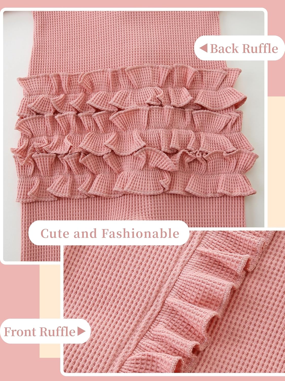 Newborn Baby Girl Ruffle Footie Romper Fall Winter Spring Coming Home Outfit One-piece Knit Jumpsuit with Bow Headband - Image 6