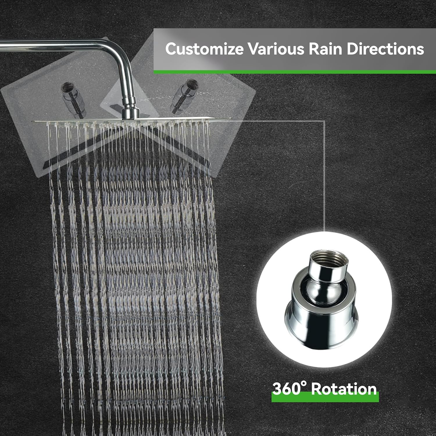 SOLVEX Rain Shower Head - High Pressure Rainfall Shower Head Made of Stainless Steel - High Flow Waterfall Bathroom Square Showerhead (6" Chrome,SP-50016)