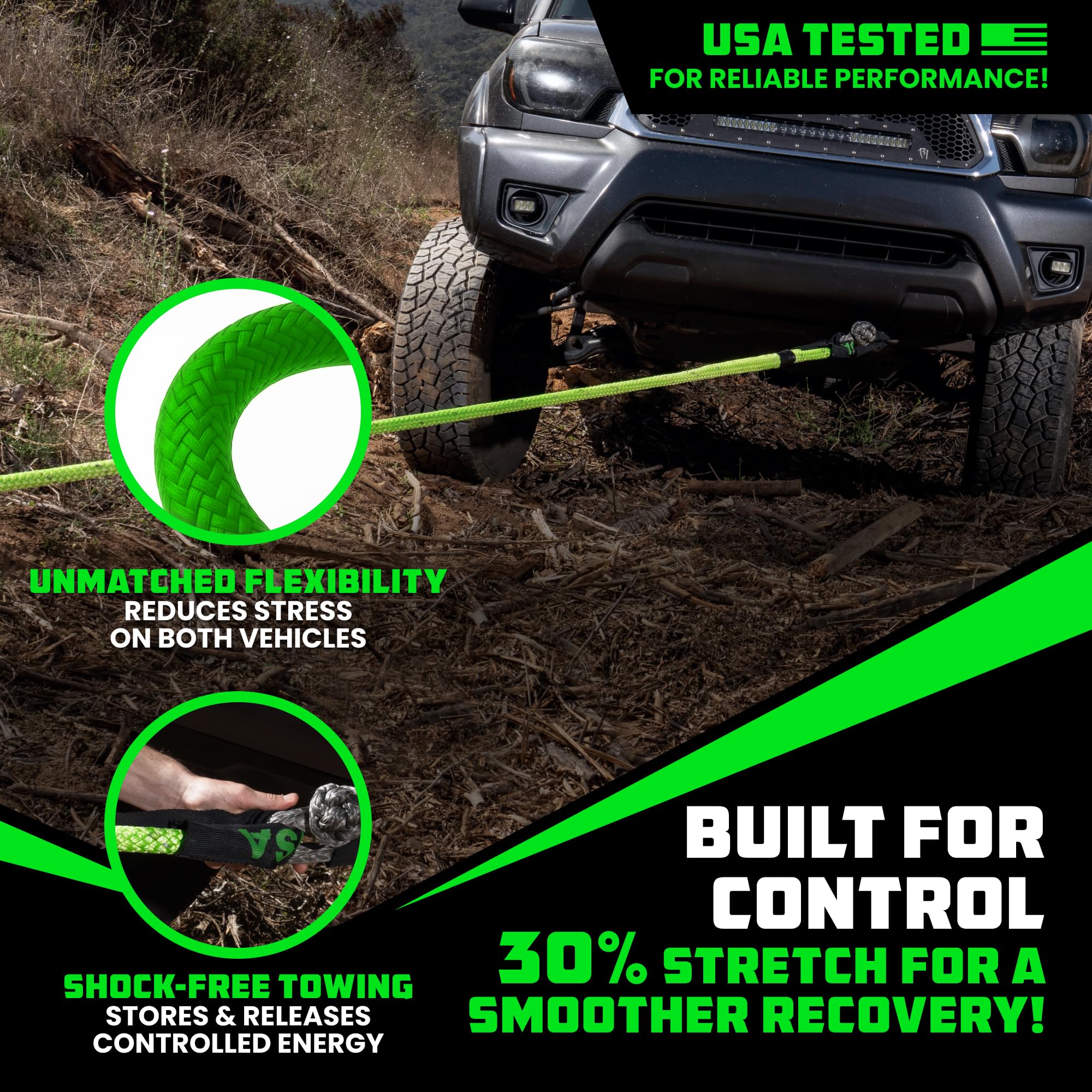 Kinetic Recovery Tow Rope, 22000lbs Heavy Duty Offroad Snatch Strap - View #4
