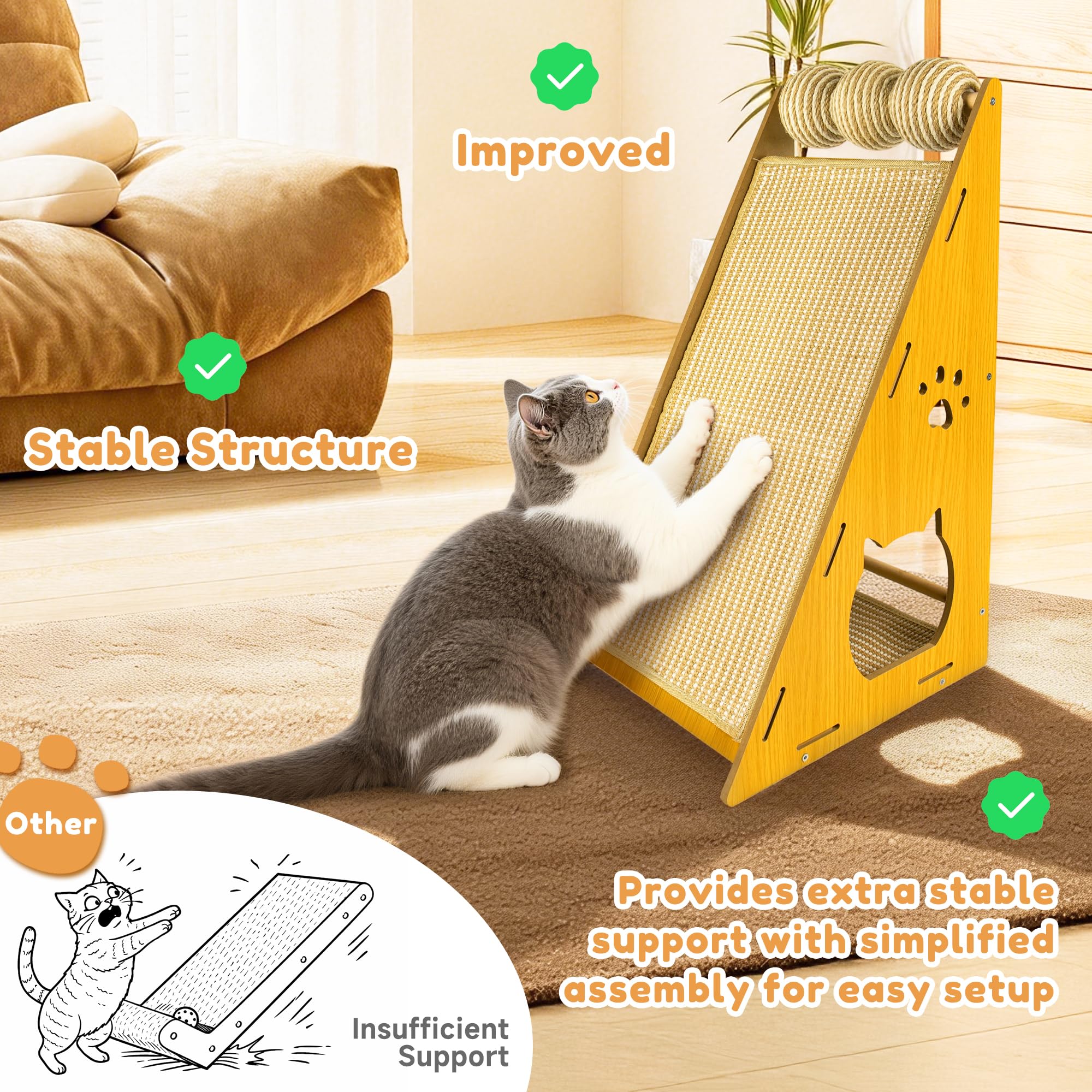 Rascador para Gatos – Versátil rascador Gato de Madera Maciza con Poste de sisal, Ideal como rascadores de Gatos o Accesorios para Gatos