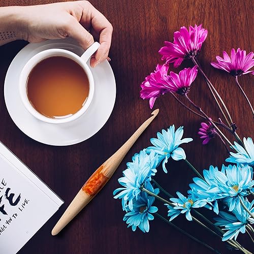 Miniatura 7 de Ommi - Ganchos de ganchillo con mango ergonómico, hechos a mano, 6.7 pulgadas, madera de haya al vapor y resina naranja, aguja de tejer, tejido de