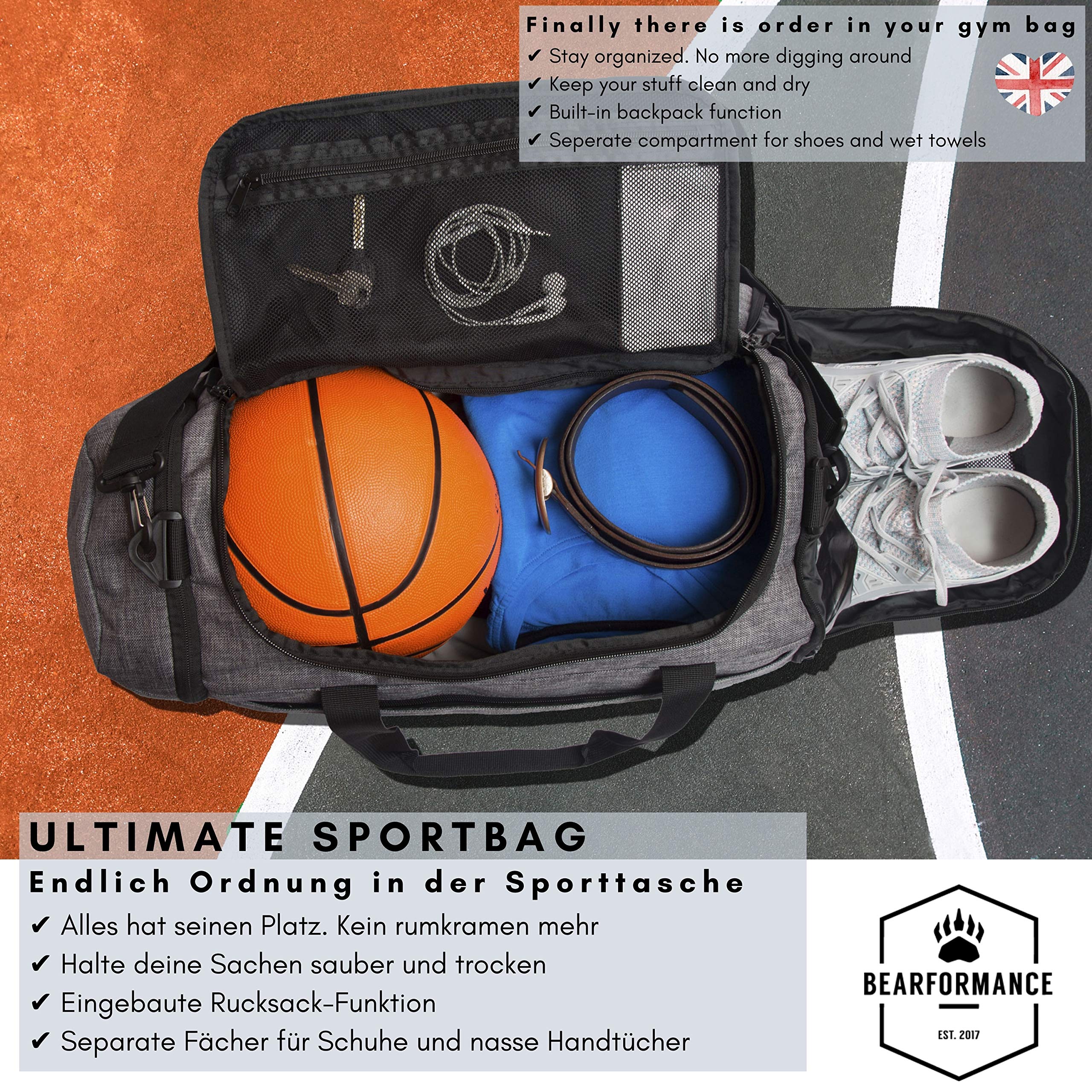 Ultimate Sportbag – Borsa sportiva per uomini e donne con scomparto extra per scarpe e scomparto umido con funzione zaino per sport, allenamento, ym, viaggio