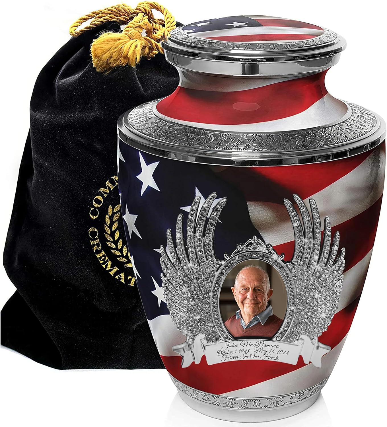 American Flag Cremation Urn for Ashes Adult Male - Beautifully Handcrafted Patriotic & Personalized Cremation Urns for Human Ashes Adult Man for Veteran or Patriot