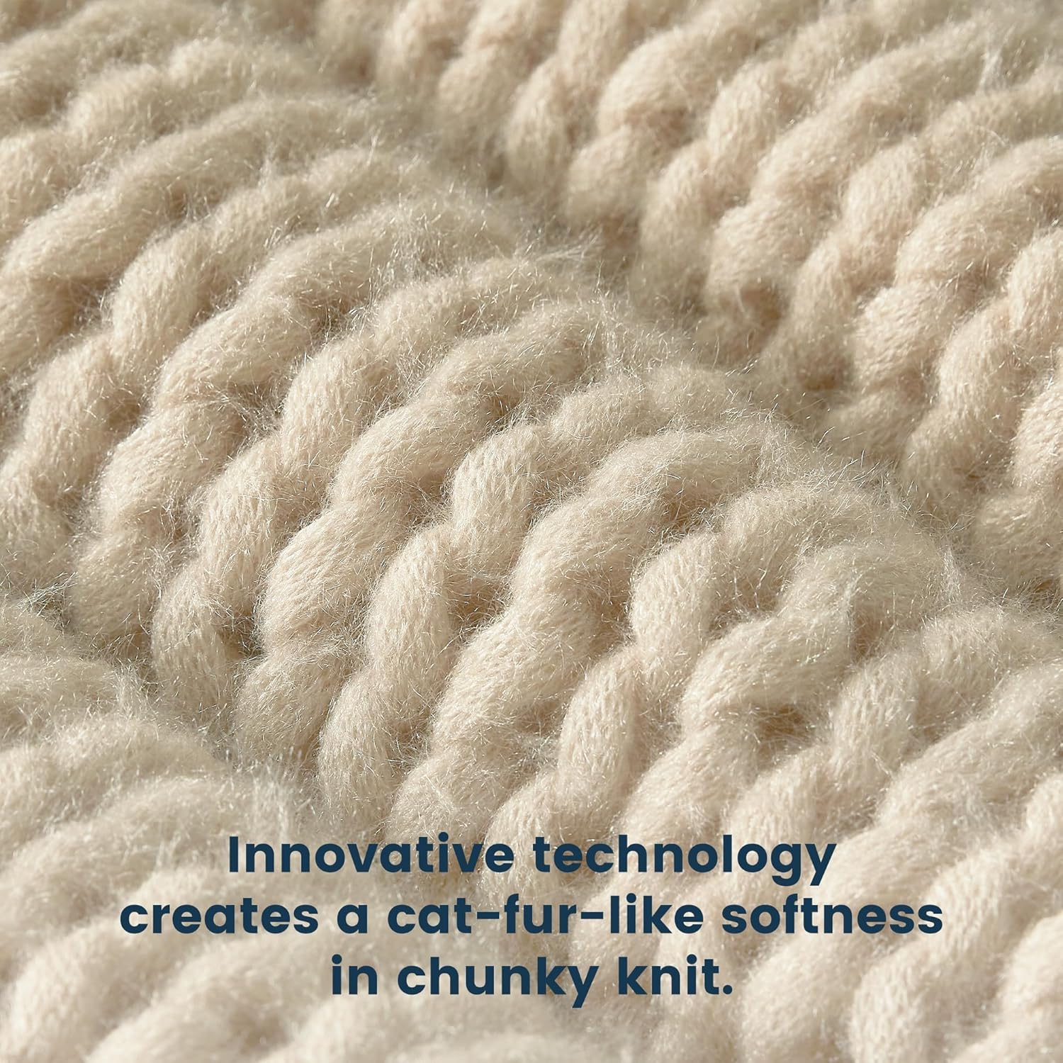 SLEEP ZONE Throw Blanket for Couch - Chunky Knit Hollow Blanket, Throw Blankets for Bed, Handmade Long Plush Cat Yarn, Soft Fluffy Knit Blankets Home Decor (Beige, 40x50in) - Image 5