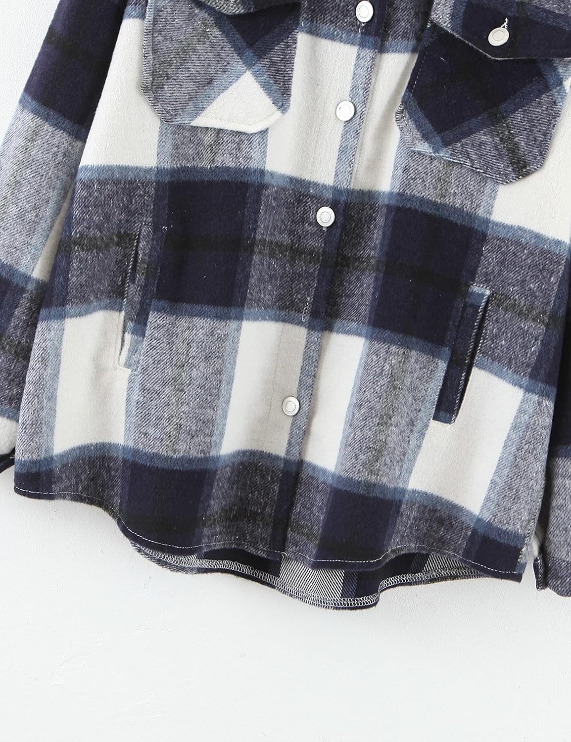 Uaneo Womens Plaid Shacket Button Down Wool Blend Fall Flannel Shirt Jacket - Image 6