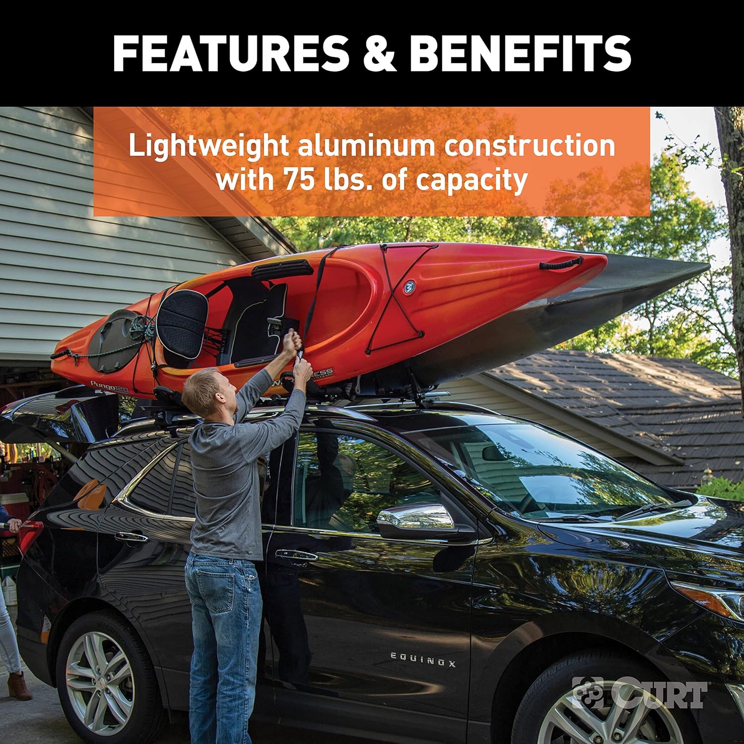 CURT 18320 Fully Adjustable Aluminum Universal Kayak Roof Rack Carrier, 2-Pack