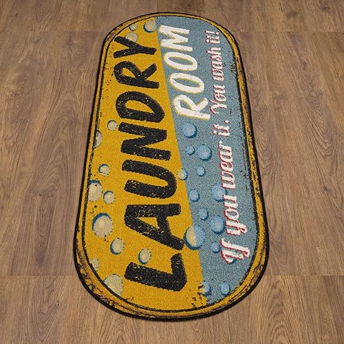 Miniatura 3 de Ottomanson Laundry Collection - Tapete largo con diseño de borde, texto Laundry (lavandería) y respaldo antideslizante de caucho, 2x5, 20 x 59