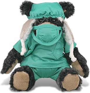 Black Bear Doctor Plush with Clothes Toy - Super Soft Bear Doctor Stuffed Animal Dress Up with Cute Scrub Uniform and Cap Outfit - Fluffy Doctor Toy Plush Gift - 10 Inches