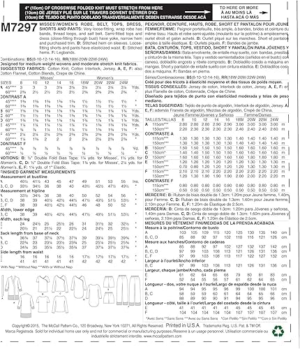 Miniatura 7 de McCall's Patterns M7297 - Bata para mujer, cinturón, tops, vestidos, pantalones cortos y pantalones, RR (18W-20W-22W-24W)
