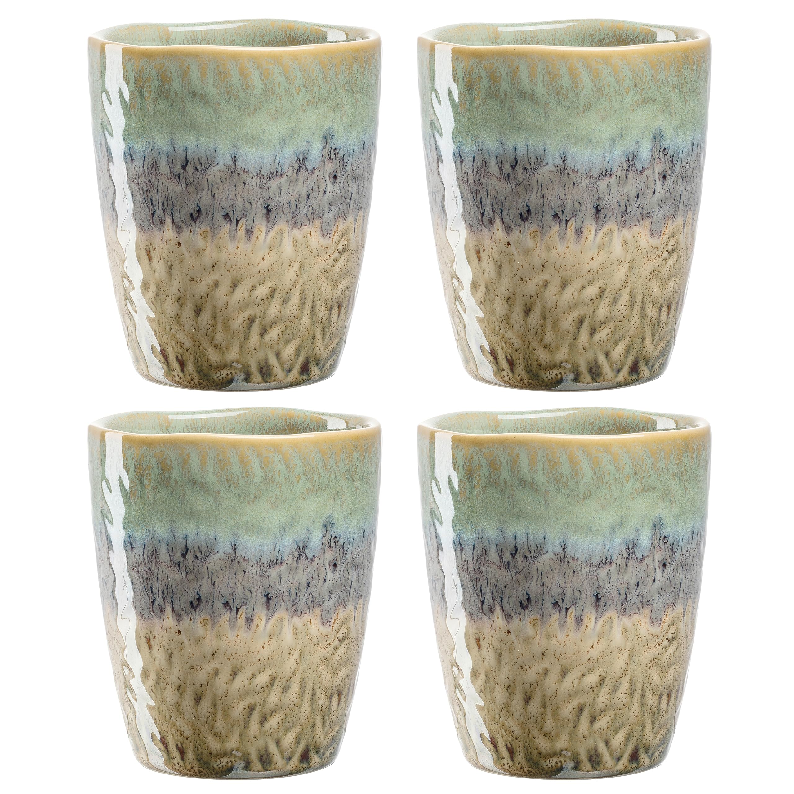 LEONARDO HOME Matera Becher Set 4-teilig - Steingut Tassen groß - Inhalt 300 ml - Handarbeit - Mikrowellengeeignet, spülmaschinenfest - 4er Set in grün/anthrazit/beige, 022841