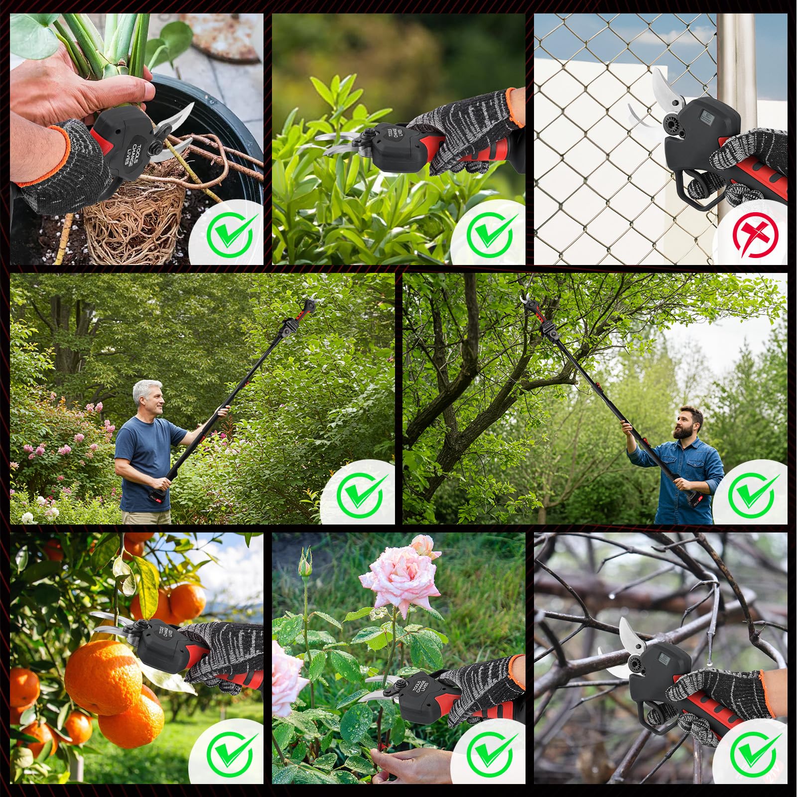 50mm Secateur Electrique Sans Fil Secateur Telescopique Electrique: Sécateur Électrique avec 2 x 2000mAh Batterie Élagueuse, Diamètre De Coupe et Secateur de Jardin pour Hedge, Arbre, Fruits