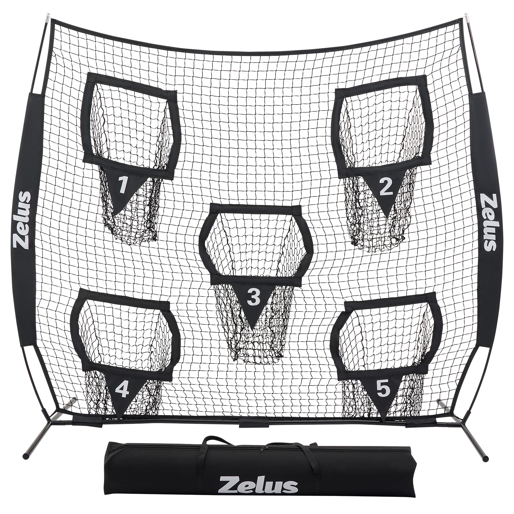 ZELUS Football Throwing Net, Quarterback Training Equipment with 5 Target Pockets, Football Practice Throwing Passing Accuracy Trainer with Carry Bag Ground Stakes for Kids Adults