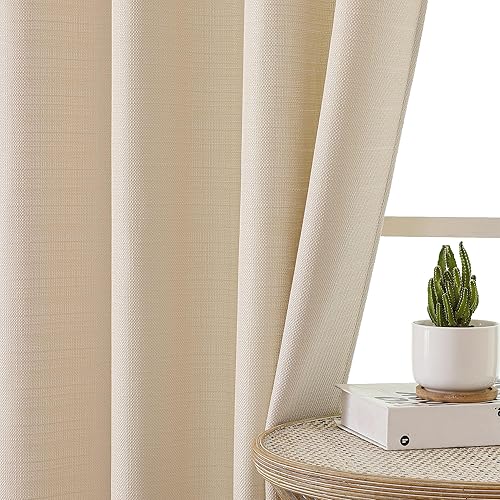 Miniatura 6 de Chyhomenyc Cortinas de lino de 54 pulgadas de largo, 2 paneles de lino sintético, semitransparentes, filtrantes de luz, suaves y aireadas, con
