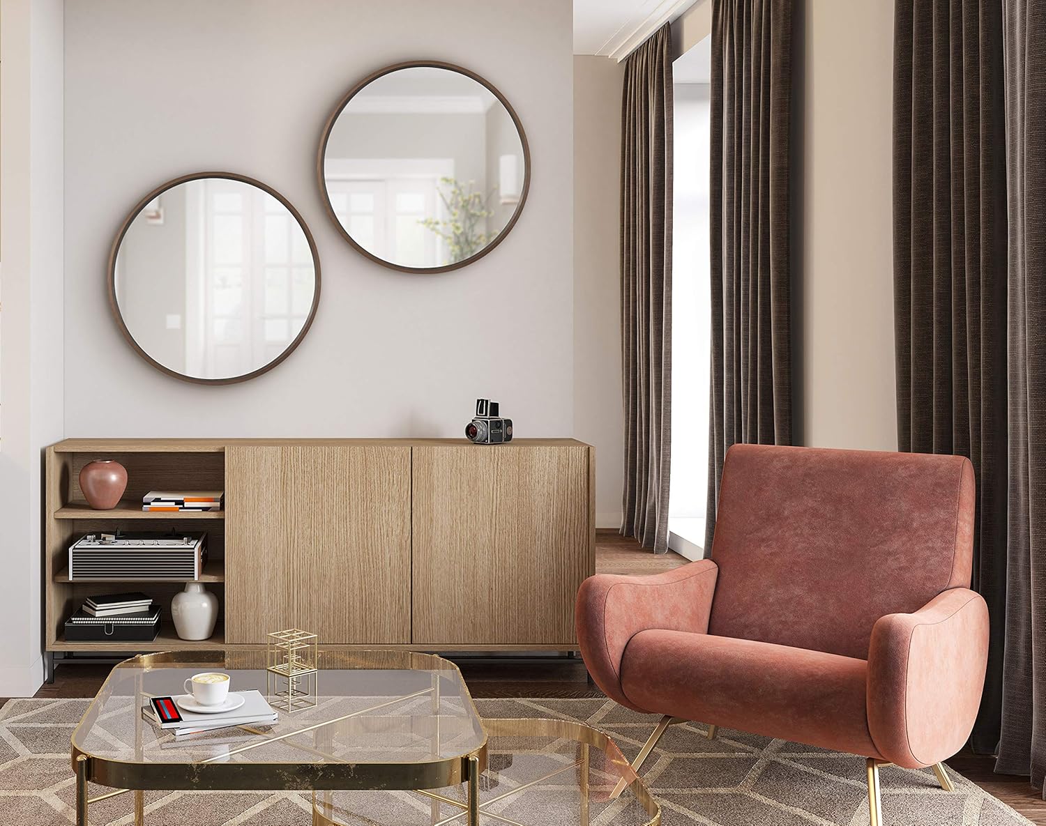 Kate and Laurel Travis Round Wood Wall Mirror, 21.6" Diameter, Navy Blue, Modern Wall Décor Accent : Home & Kitchen