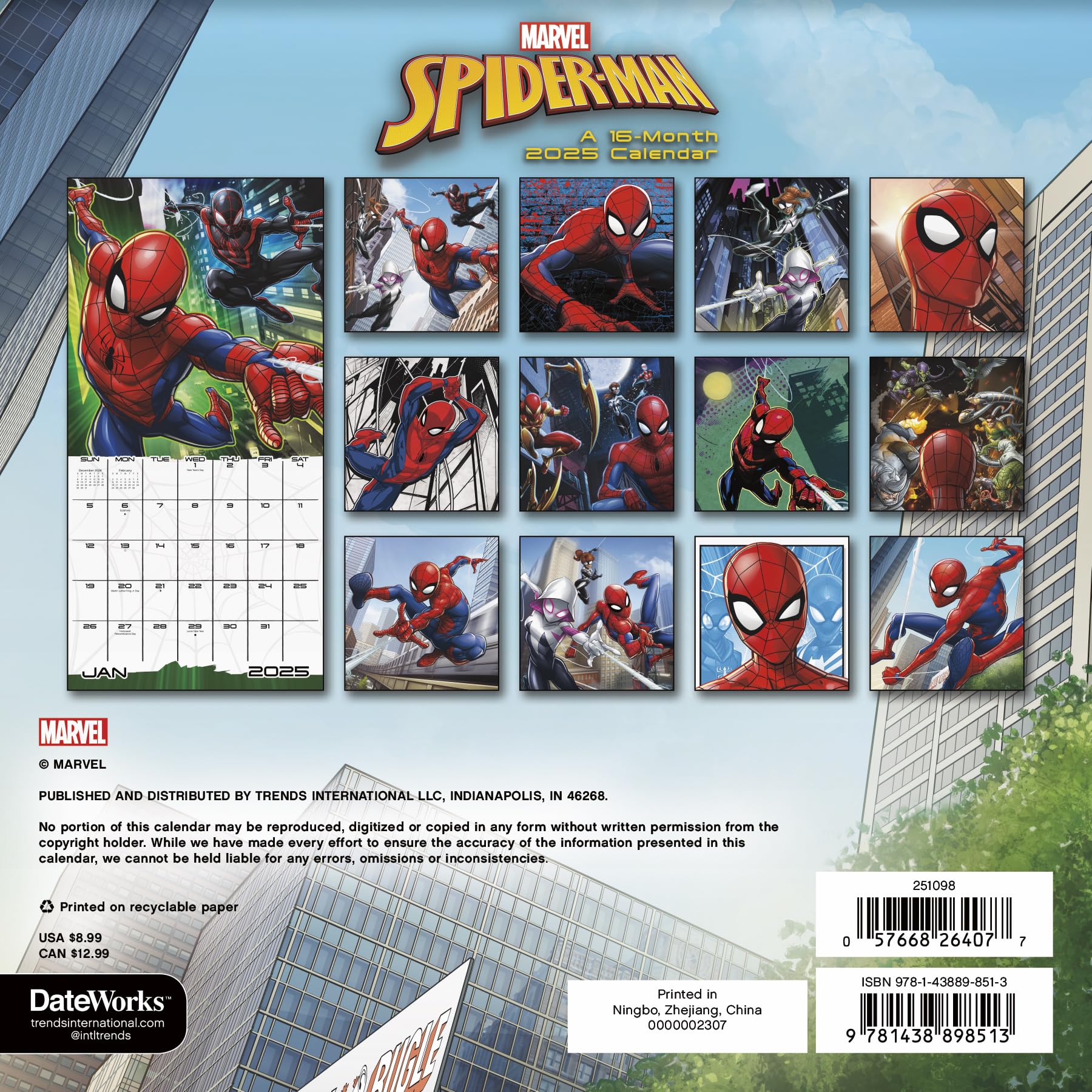 Marvel Spiderman 2026 Calendar - Deluxe Mini Calendar With 100+ Reminder Stickers