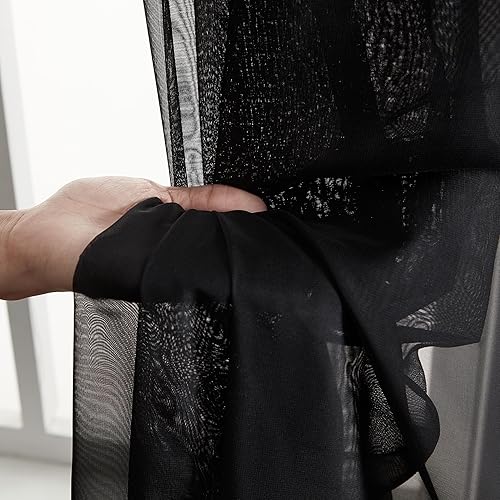 Miniatura 7 de HLC.ME Paneles de cortinas de gasa transparente negra con bolsillo para barra de tratamiento de ventanas para dormitorio y sala de estar (54 x 84