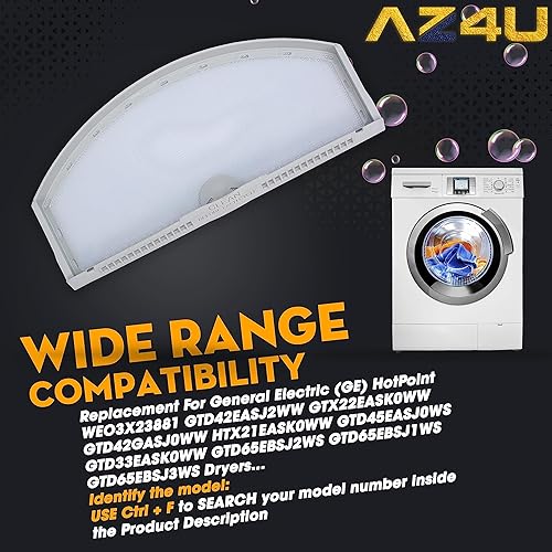 Miniatura 5 de AZ4U Filtro de pelusa de repuesto para General Electric (GE) HotPoint WEO3X23881 GTD42EASJ2WW GTX22EASK0WW GTD42GASJ0WW HTX21EASK0WW GTD45EASJ0WS