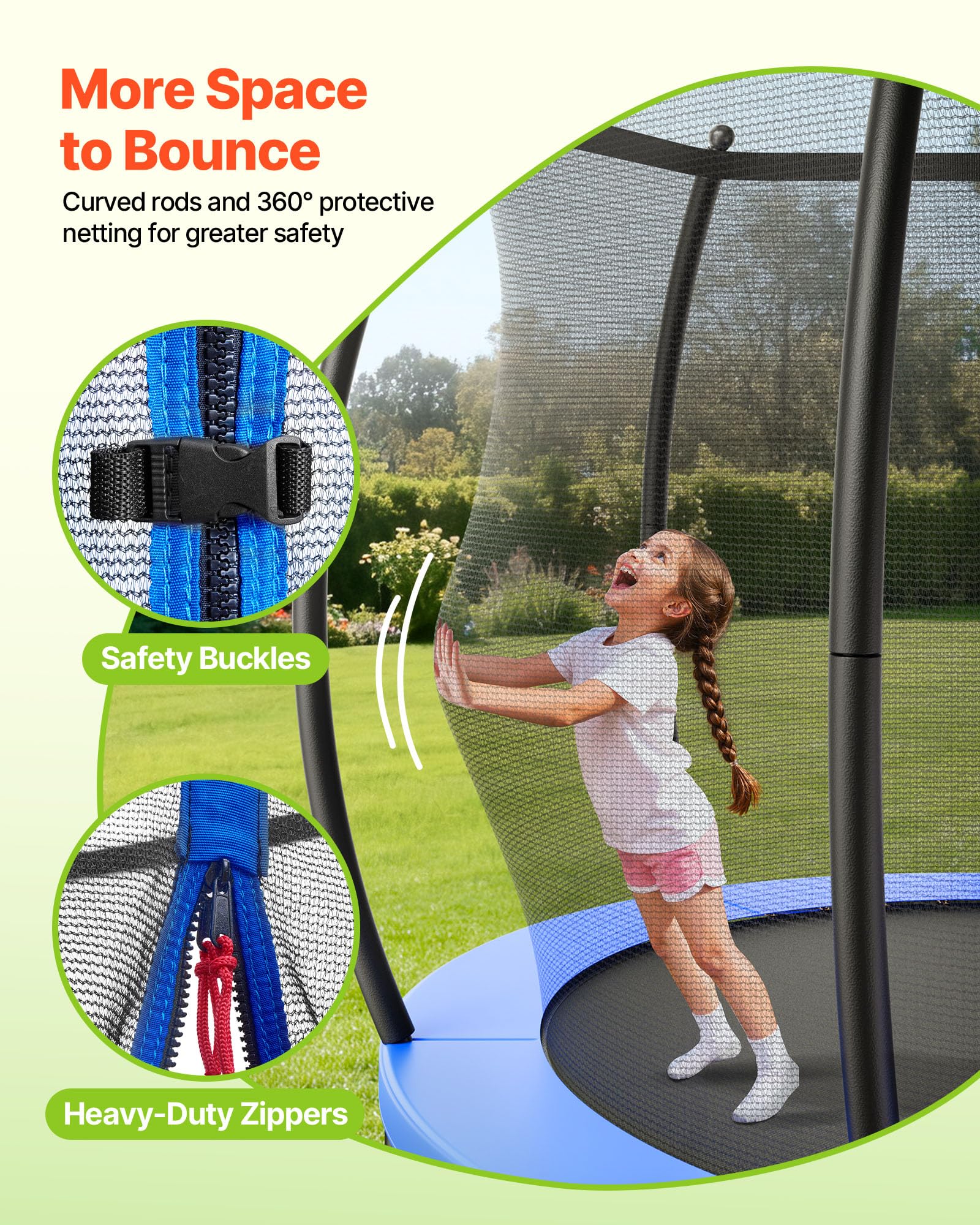 VEVOR Trampolín de Exterior 427 x 260 cm, Cama Elástica Infantil con Red de Protección y Almohadilla Gruesa, Capacidad Máxima de 204 kg, Trampolín al Aire Libre, Regalo de Cumpleaños para Niños