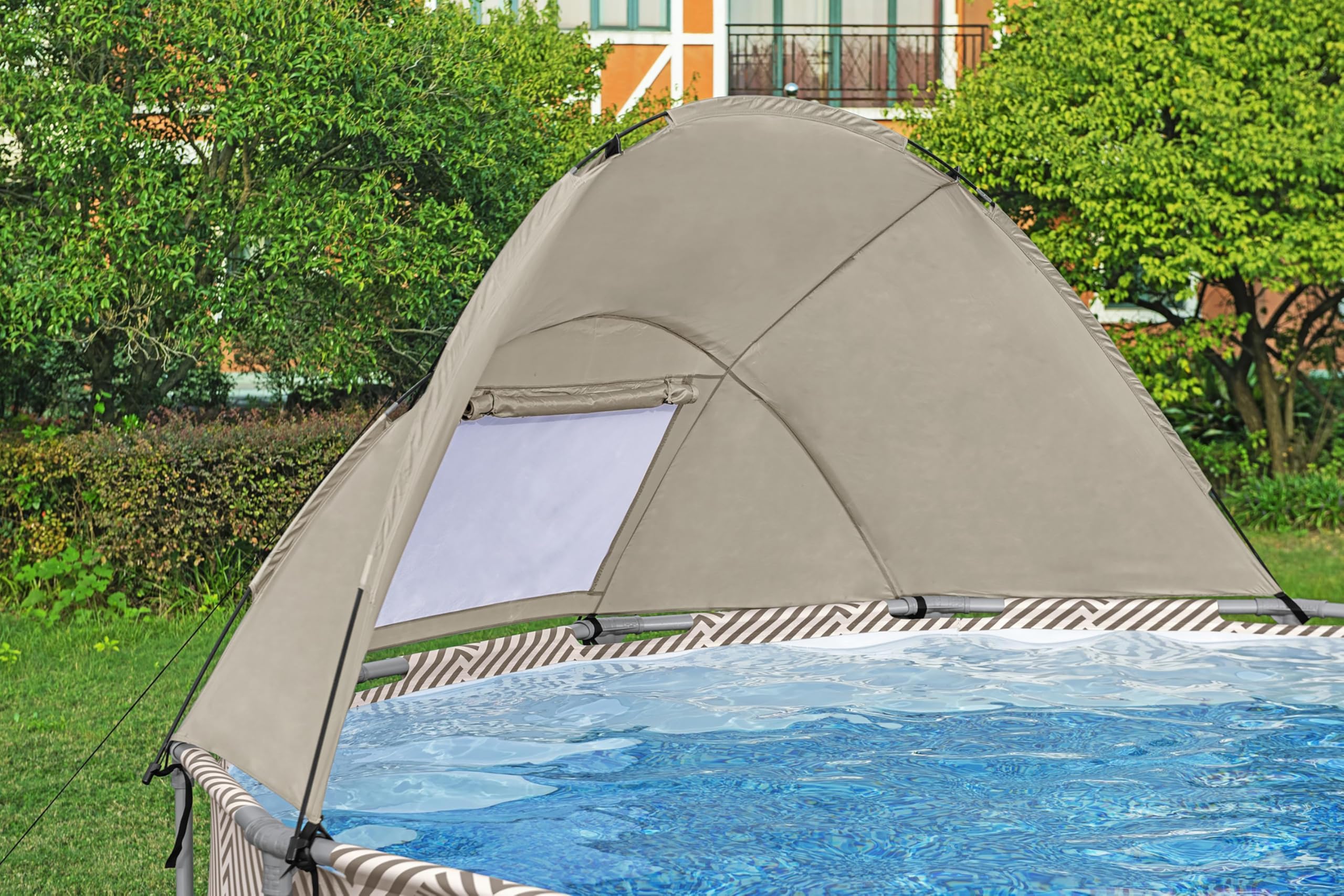 Bestway Steel Pro MAX Frame Pool Komplett-Set mit Filterpumpe Ø 396 x 107 cm, Op Art-Design, rund