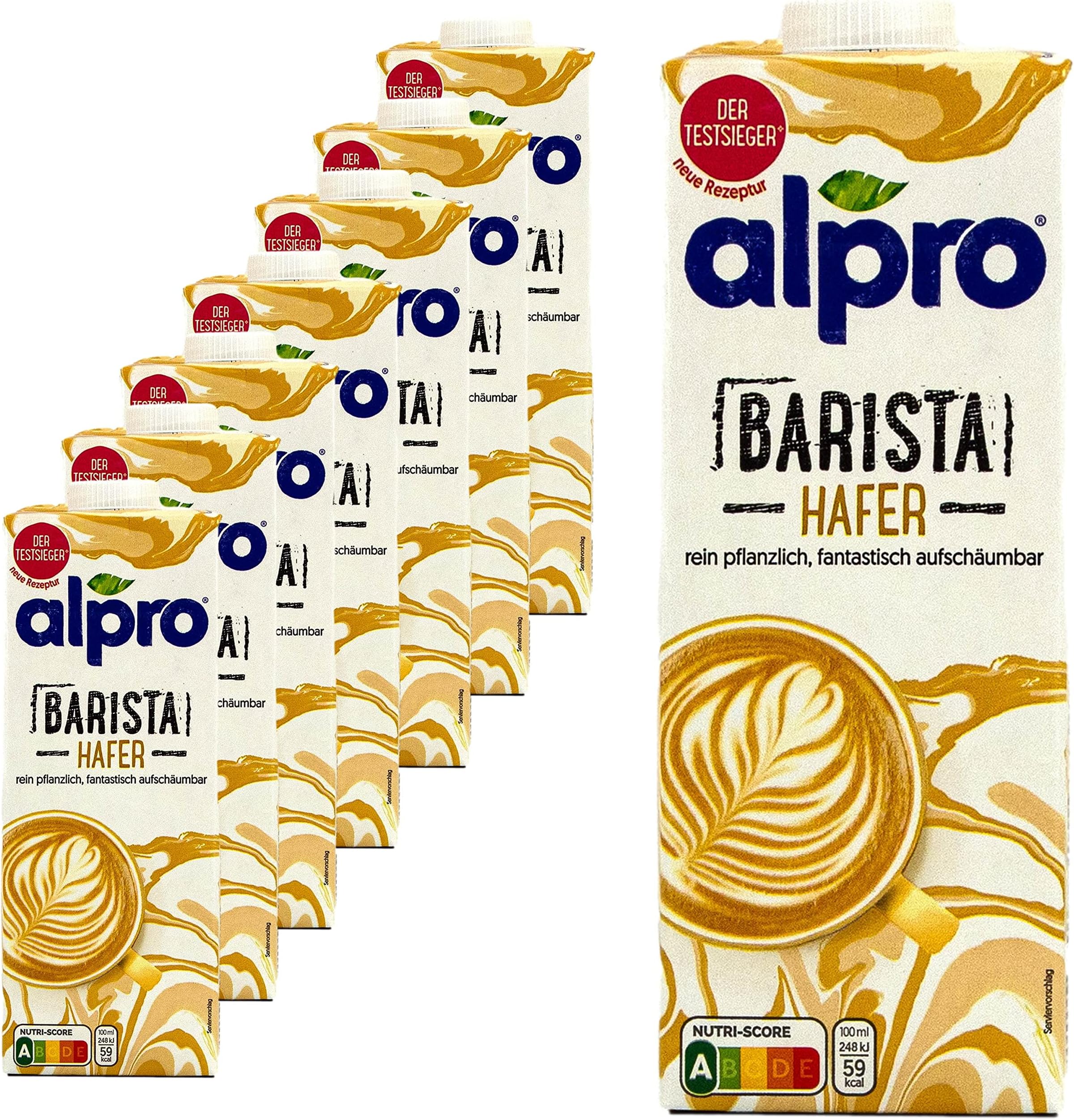 Alpro - Pack of 8 Barista oat drinks, 1 litre, oat drink 100% vegetable for frothing coffee, shakes and smoothies