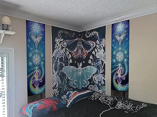 Miniatura 2 de Leedpart Tapiz bohemio largo de tela para colgar en la pared, tapiz vertical de luna y sol, decoración con borlas para dormitorio, sala de estar,