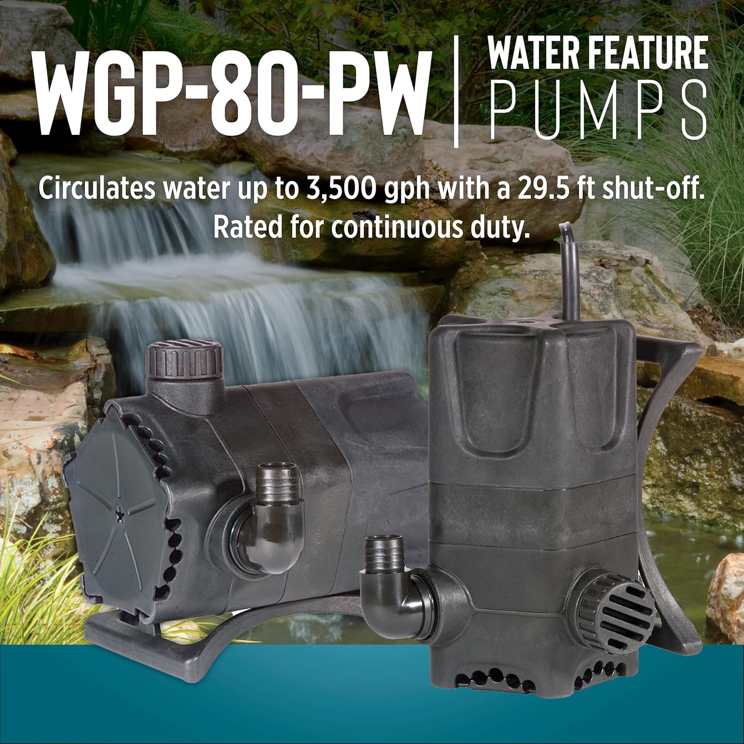 Little Giant WGP-80-PW 115 Volt, 3500 GPH Dual Discharge Direct Drive Submersible Waterfall and Pond Pump, Black, 566417